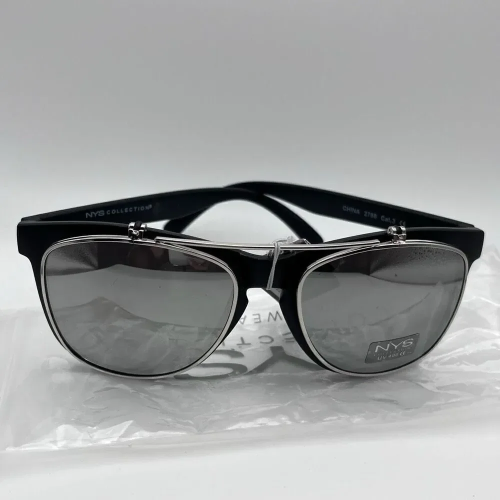 NYS Collection Womens Black Polarized Clip-on Sunglasses One Size NWT